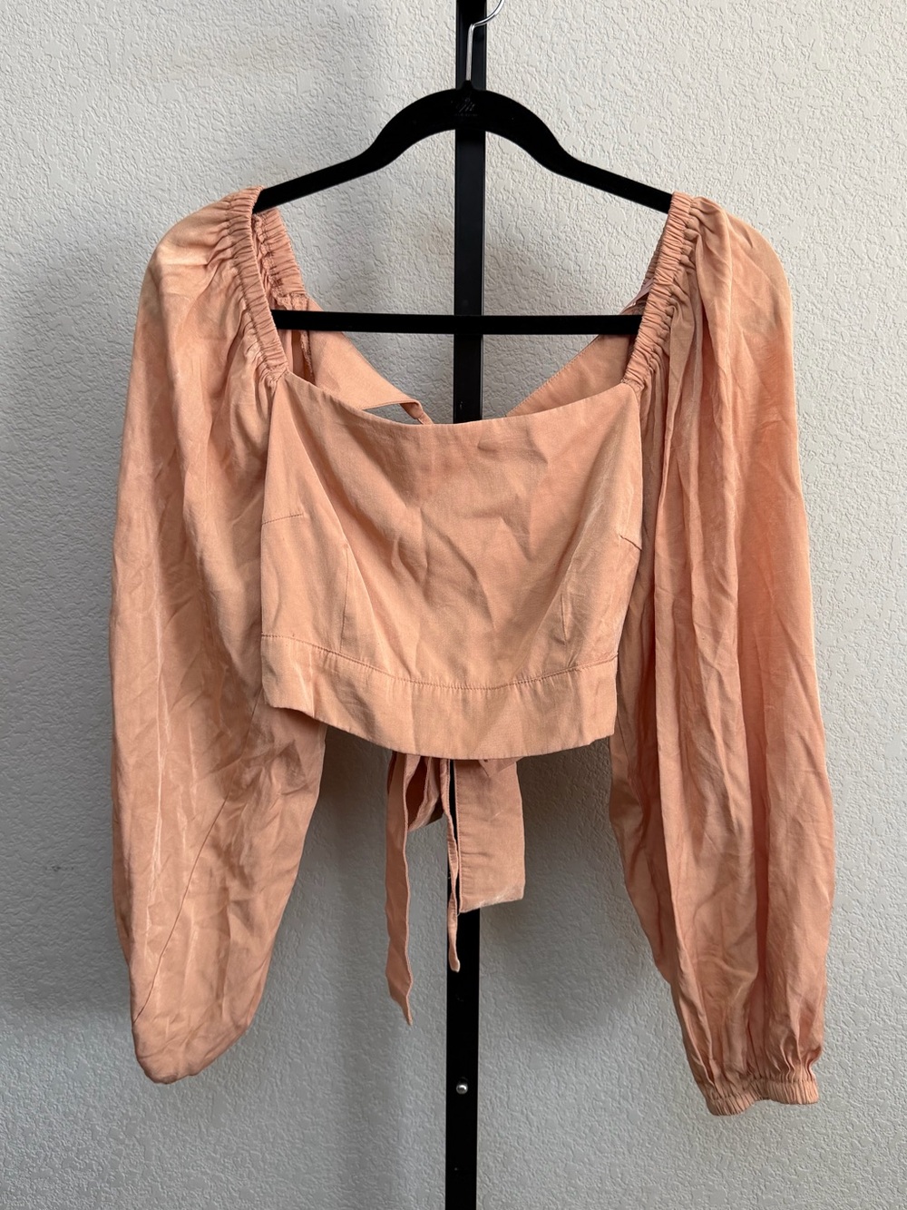 Idem Ditto Women’s Peach Square-Neck Peasant Blouse with Tie Back